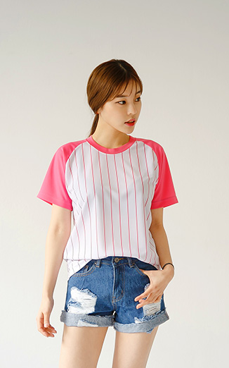 쿨론 스트라이프 라운드 반팔
